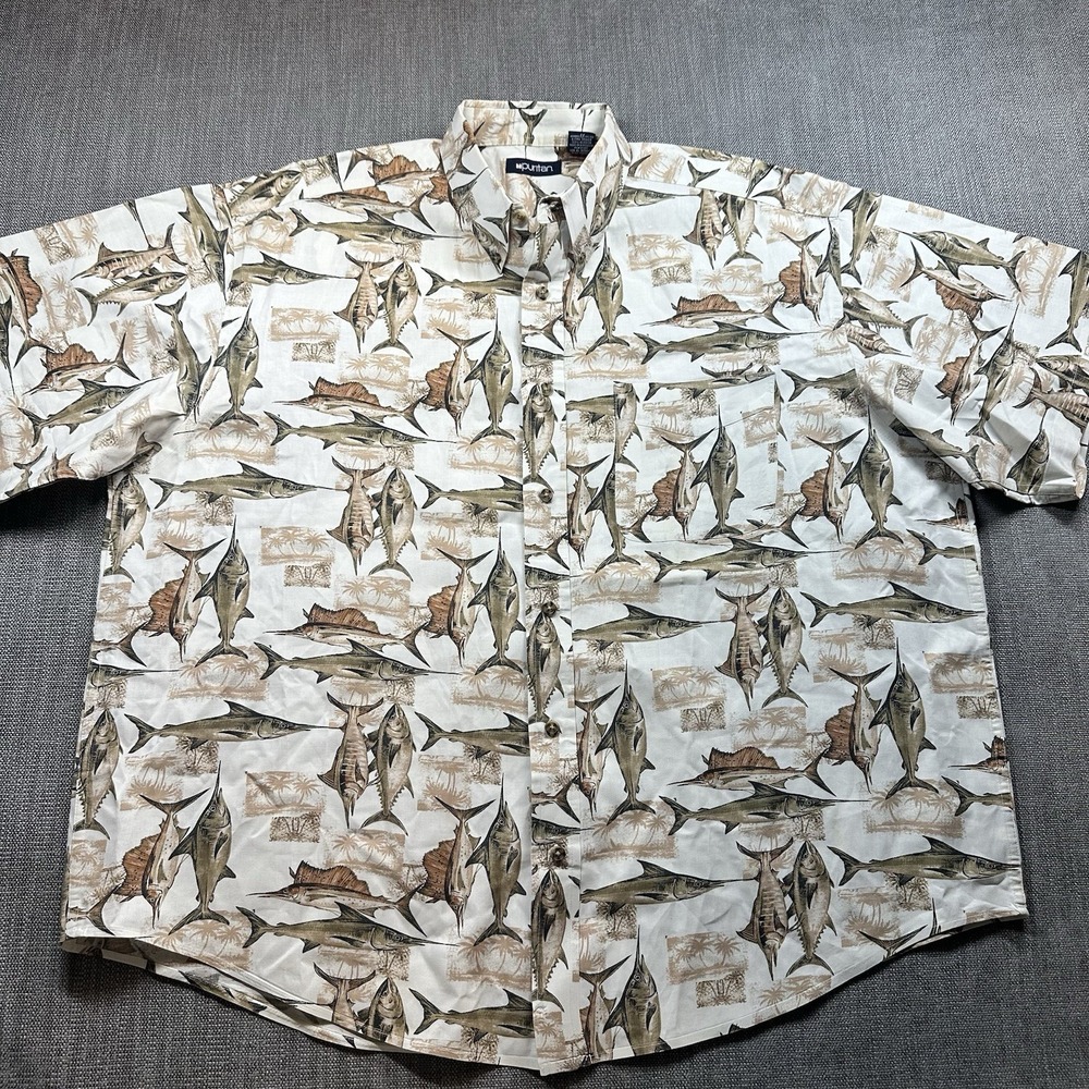 Puritan Marlin Fish Hawaiian Shirt‎ Mens XL Brown Button Down Short Sleeve
